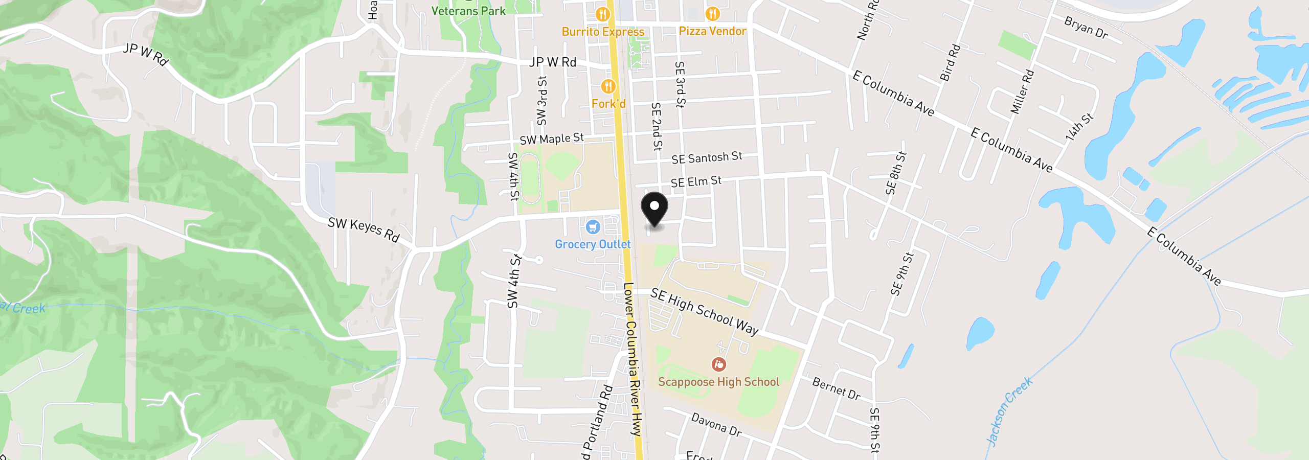 Map showing the location of 33544 SE Steinfeld St, Scappoose, OR 97056