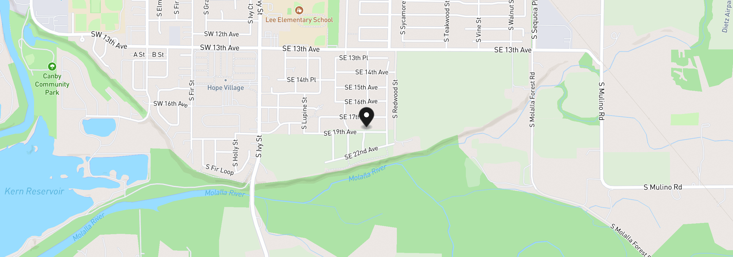 Map showing the location of 1821 S Pepperwood St, Canby, OR 97013