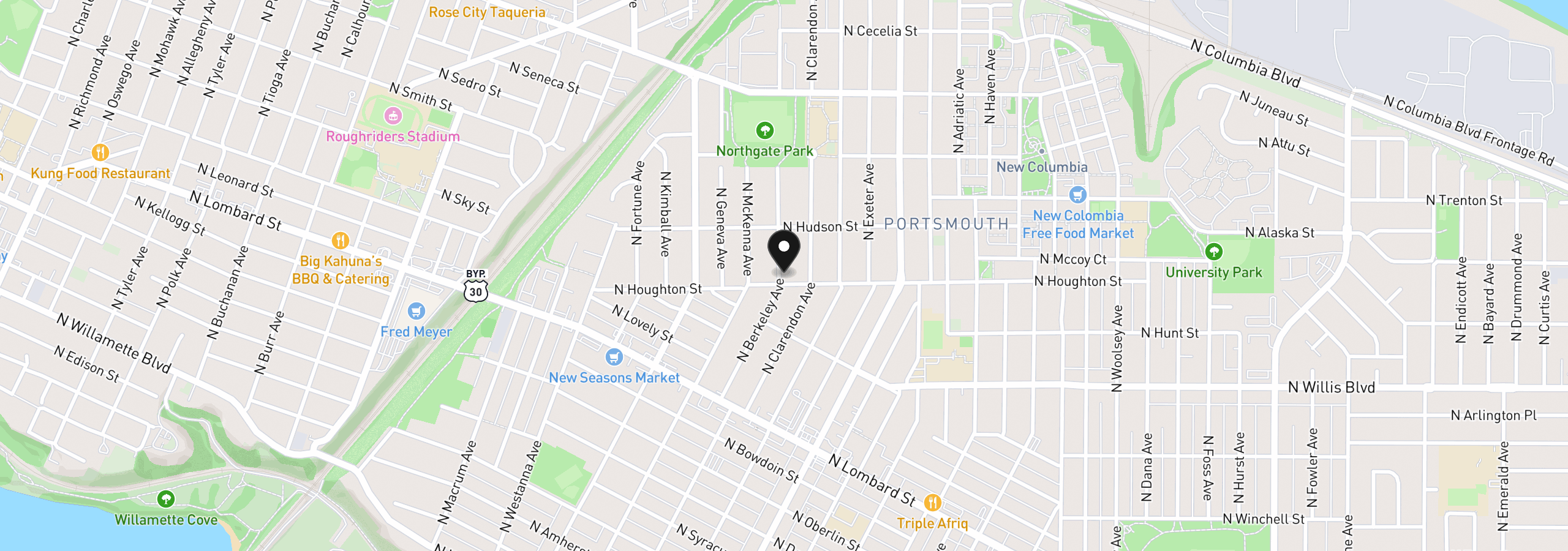 Map showing the location of 5715 N Houghton St, Portland, OR 97203