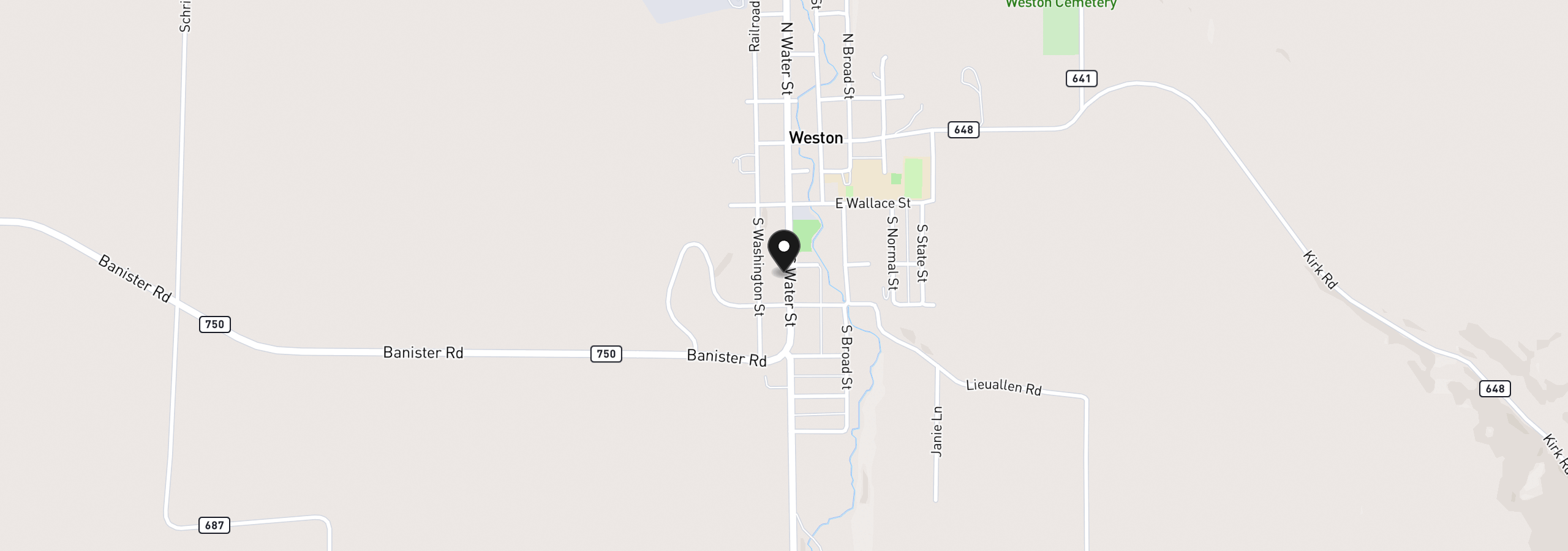 Map showing the location of 212 S Water St, Weston, OR 97886