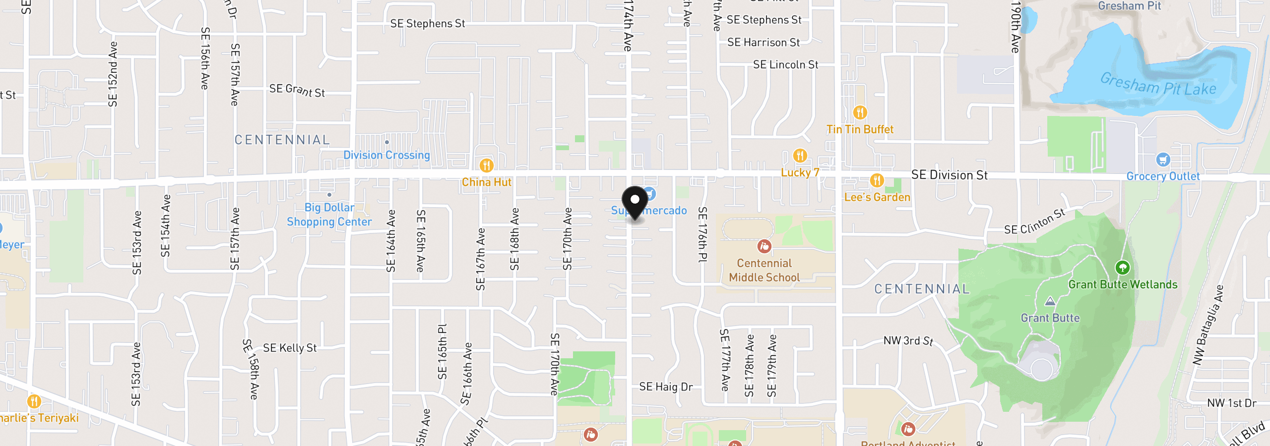 Map showing the location of 2670 SE 174th Ave, Portland, OR 97236
