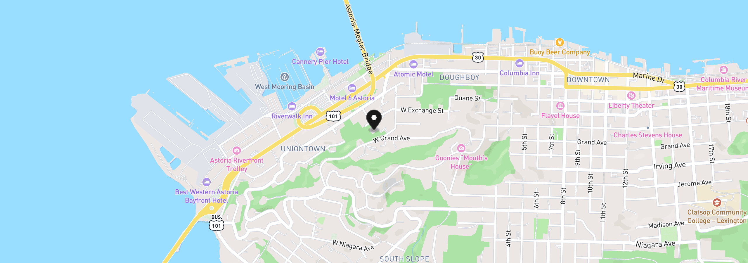 Map showing the location of 349 Melbourne Ave, Astoria, OR 97103