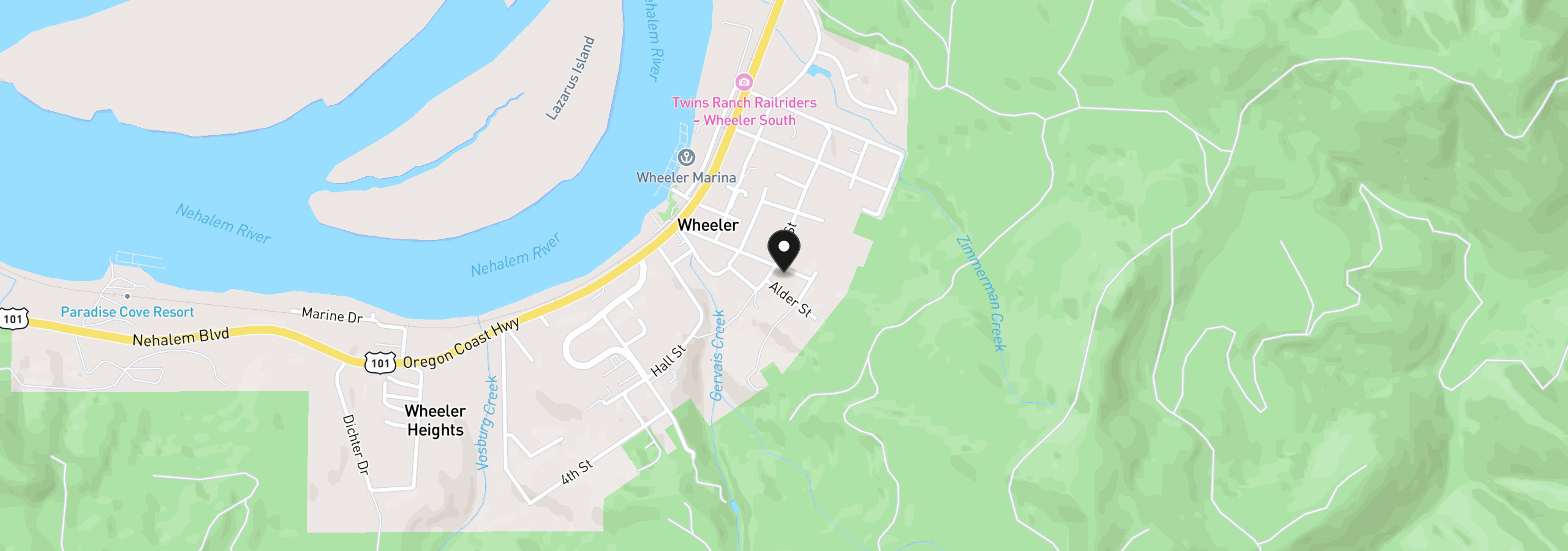 Map showing the location of 336 Gregory St, Wheeler, OR 97147