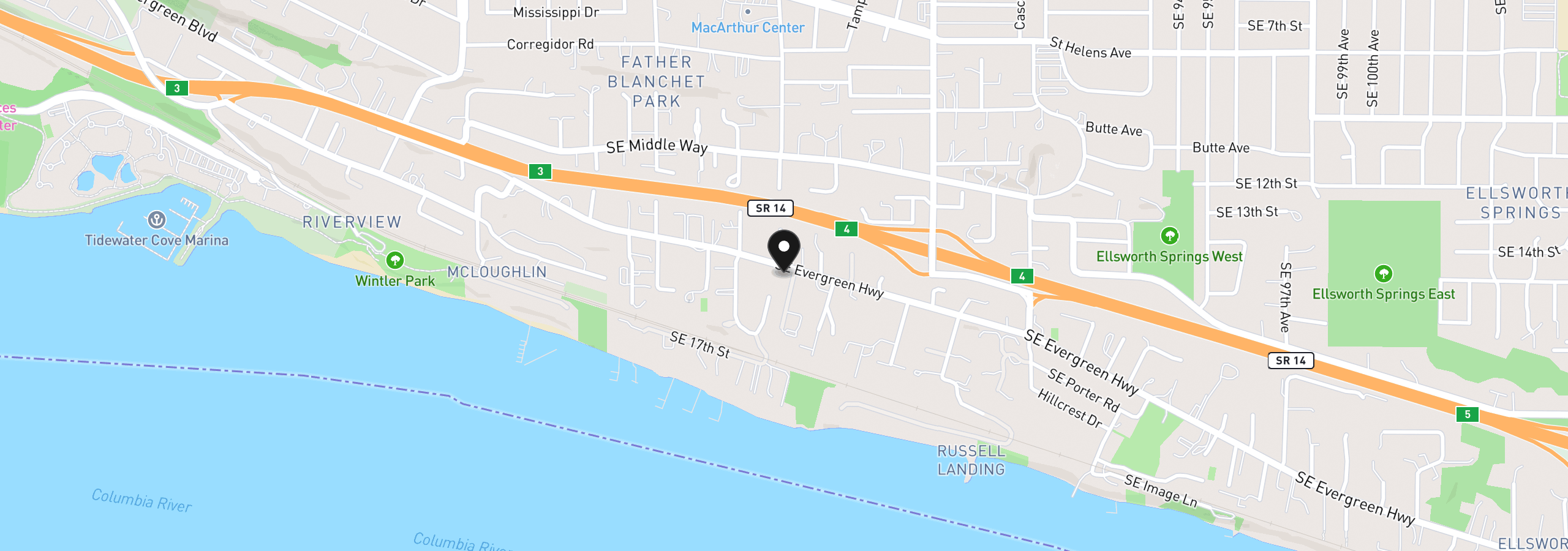 Map showing the location of 8003 SE Evergreen Hwy, Vancouver, Wa 98664