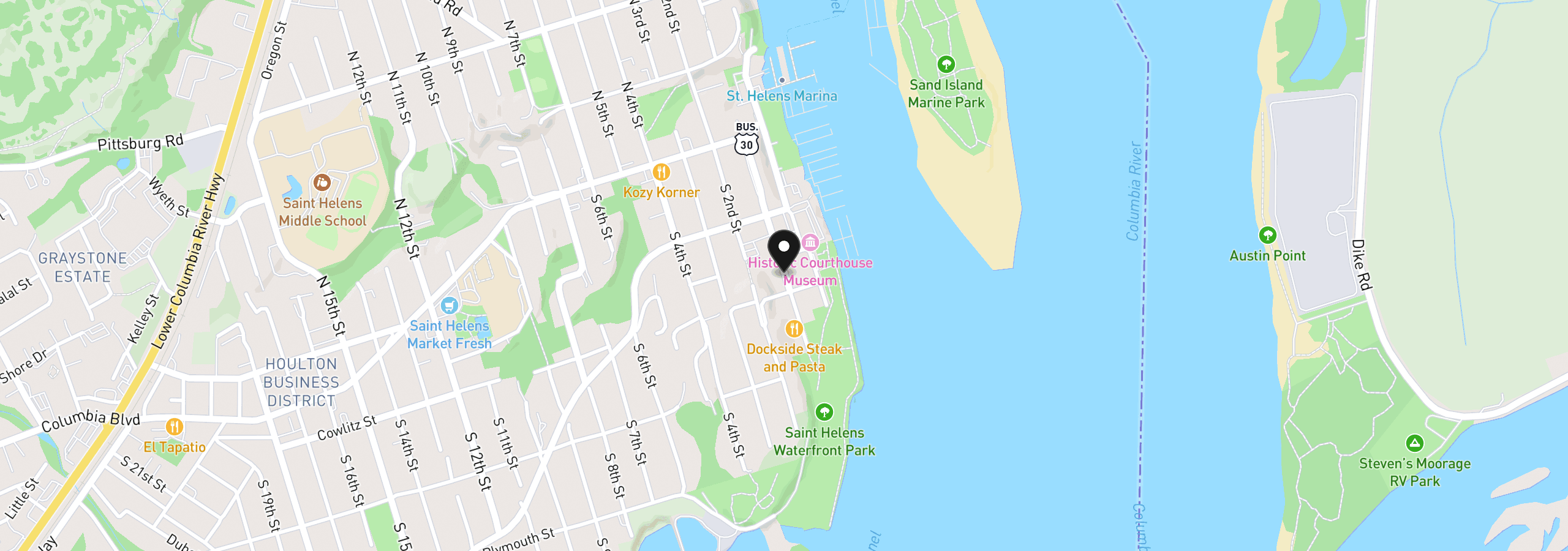 Map showing the location of 0 N 1st st, St. Helens, OR 97051