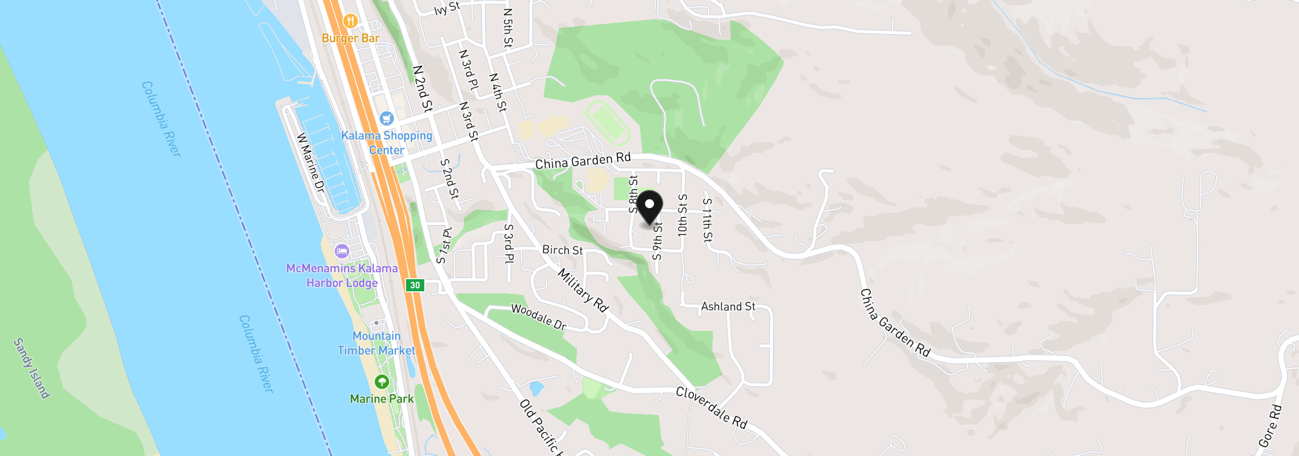 Map showing the location of 341 S 9th St, Kalama, Wa 98625