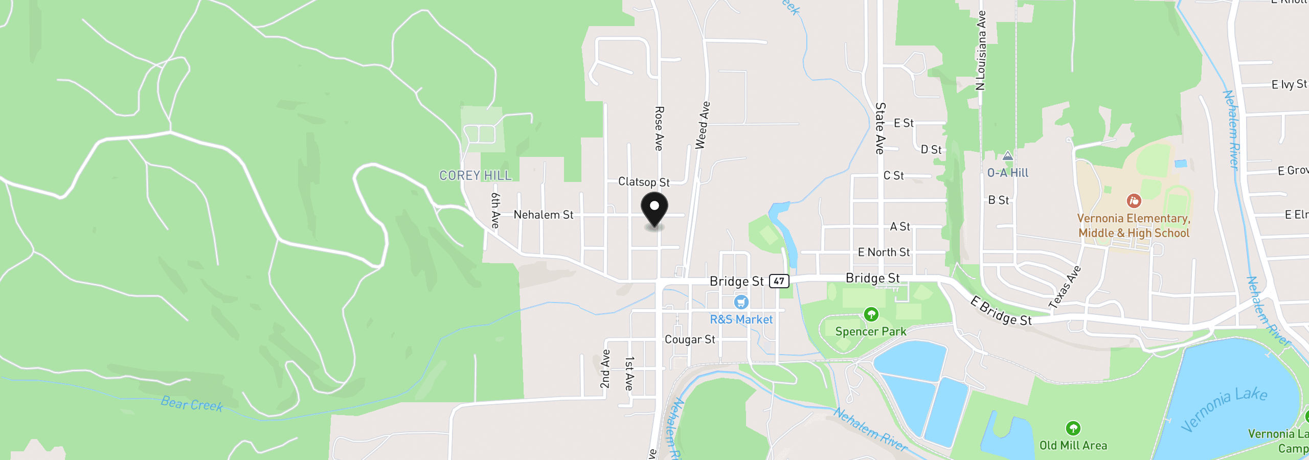 Map showing the location of 959 Rose Ave, Vernonia, OR 97064