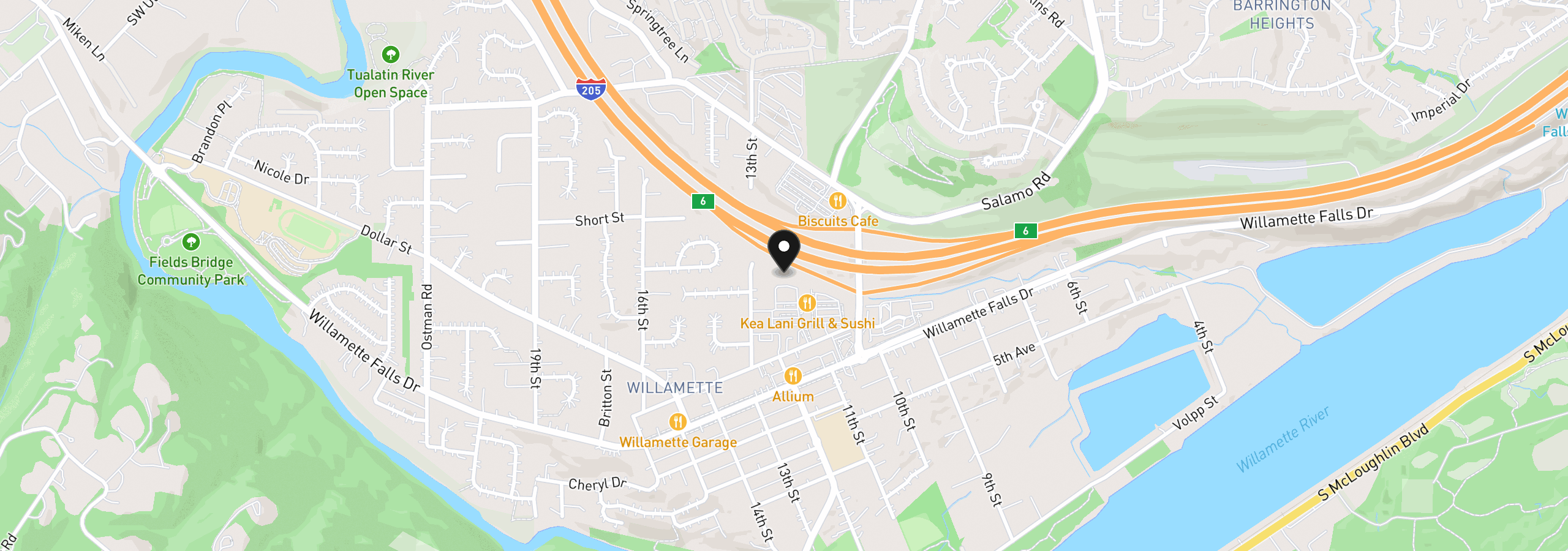 Map showing the location of 1999 13, West Linn, OR 97068