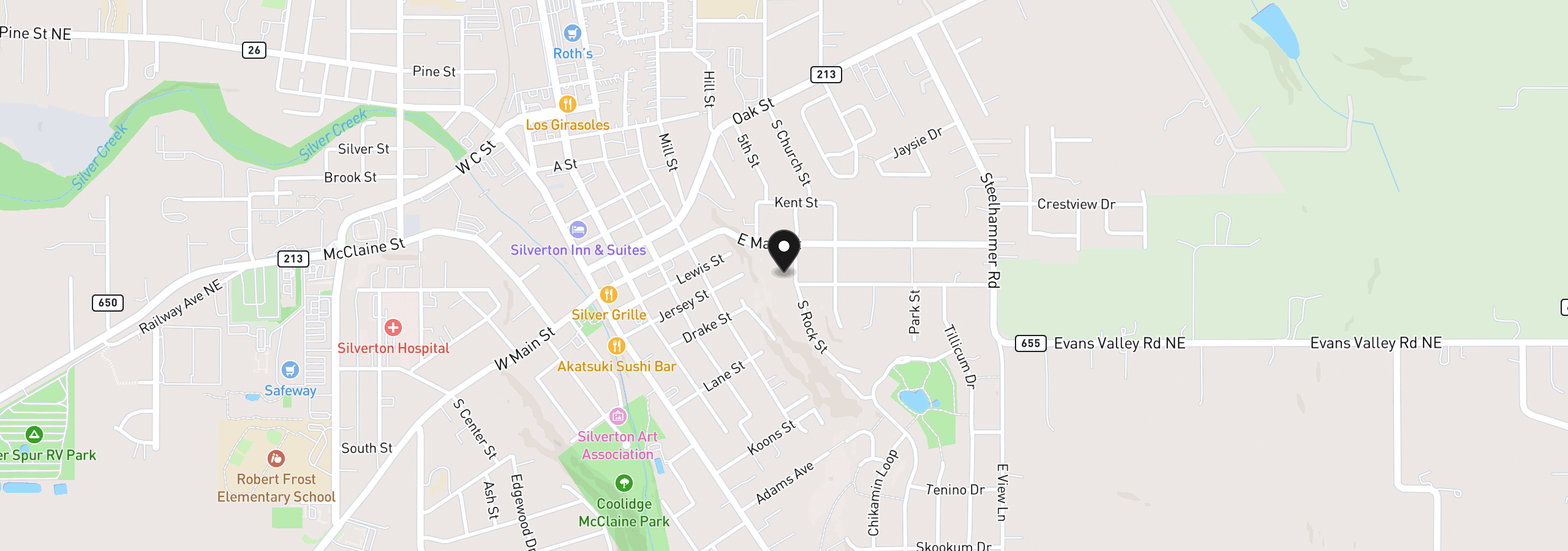 Map showing the location of 122 Rock St, Silverton, OR 97381