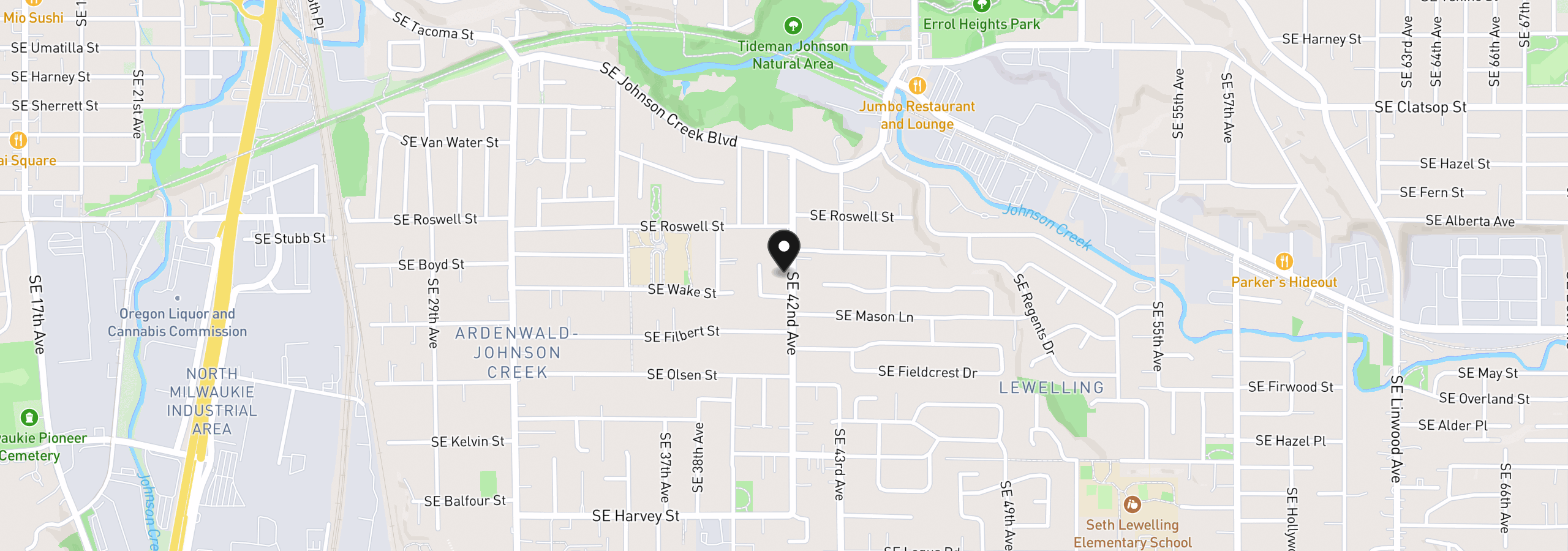 Map showing the location of 9035 SE 42nd Ave, Milwaukie, OR 97222