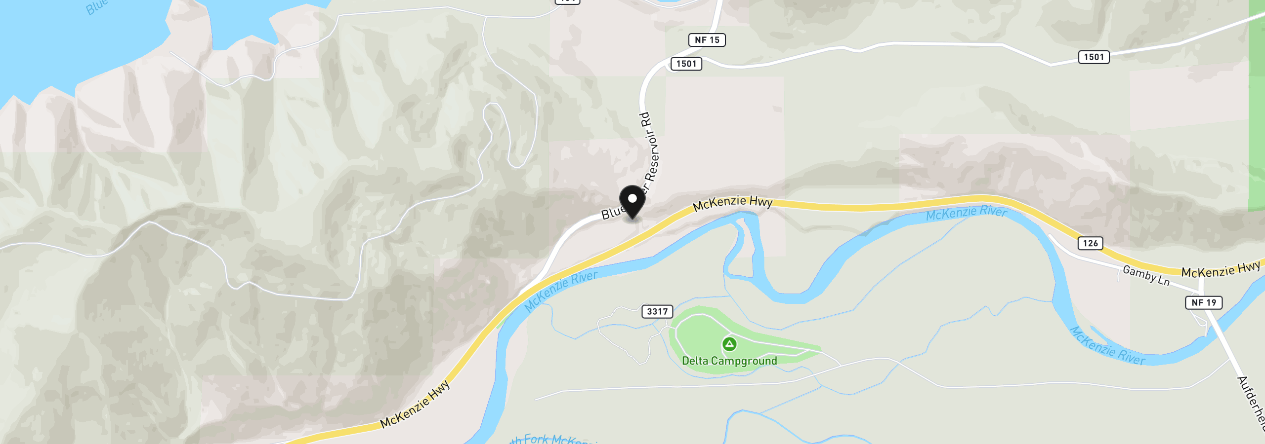 Map showing the location of 53189 McKenzie Hwy, Blue River, OR 97413