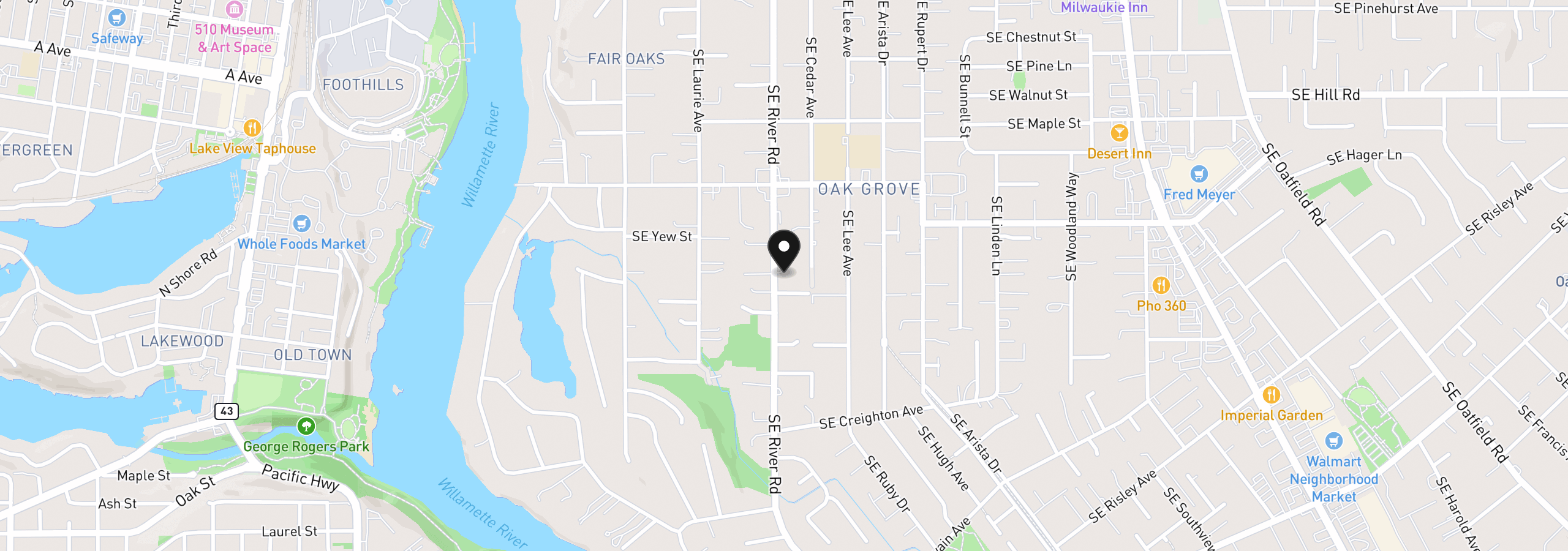 Map showing the location of 14904 SE River Rd, Milwaukie, OR 97267