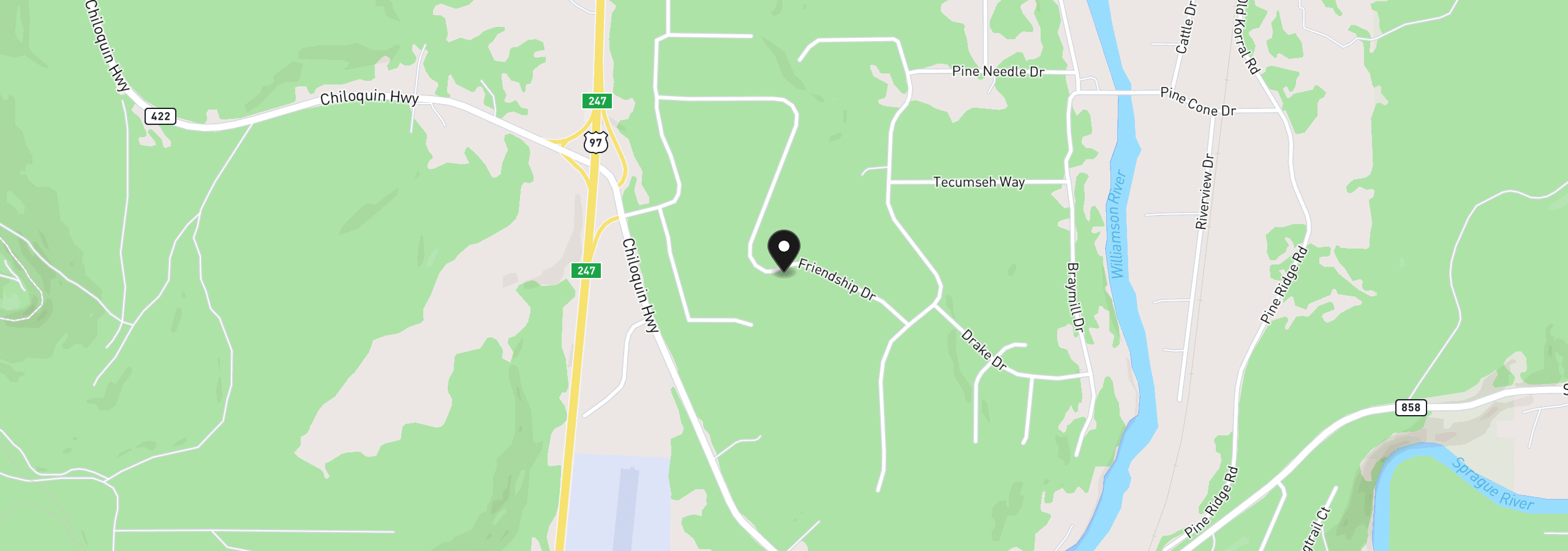 Map showing the location of Friendship Dr 12, Chiloquin, OR 97624