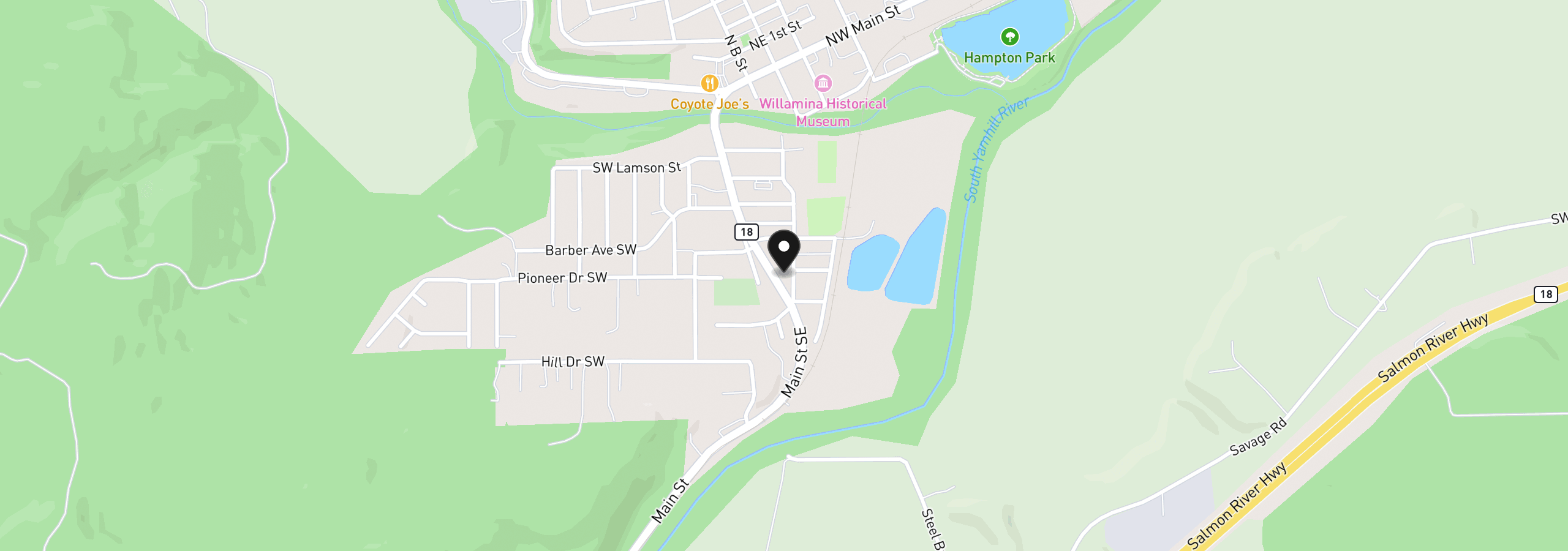 Map showing the location of 718 SE Washington St, Willamina, OR 97396