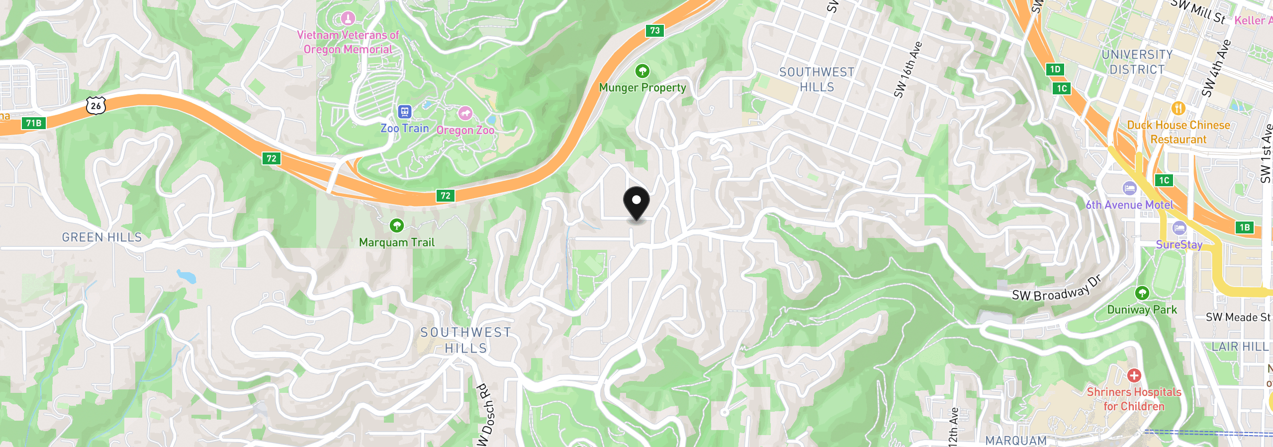 Map showing the location of 2734 SW Fern St, Portland, OR 97201