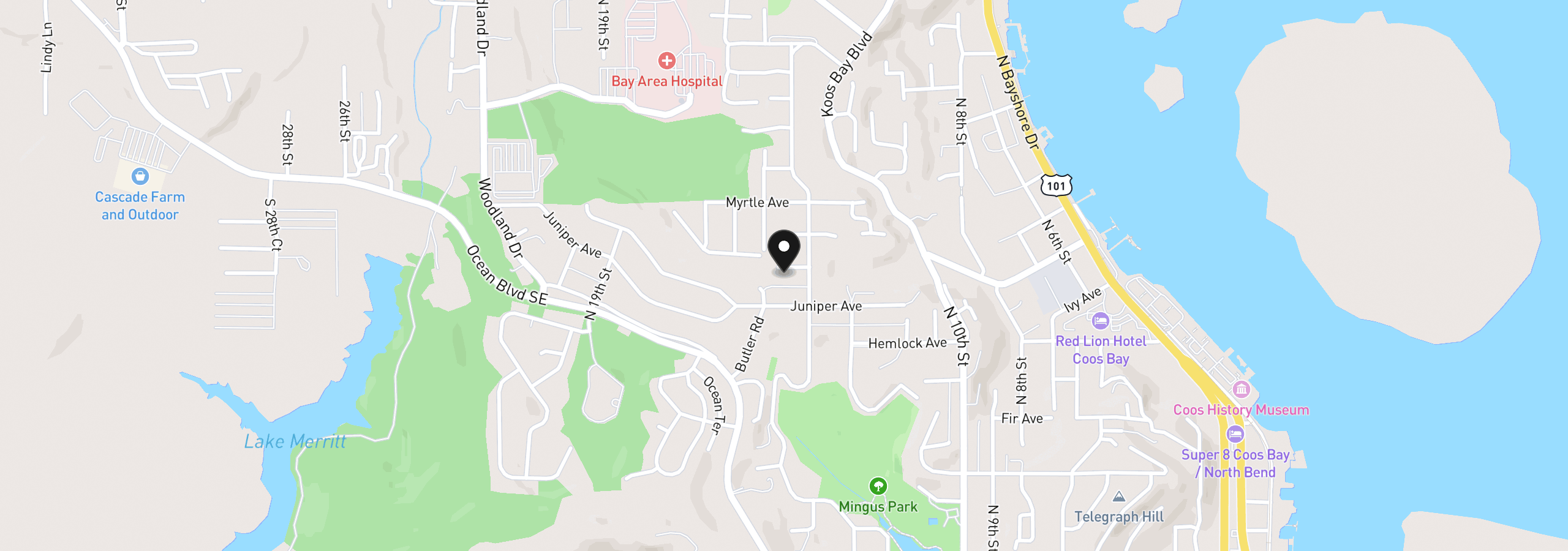 Map showing the location of 1459 Kingwood Ave, Coos Bay, OR 97420