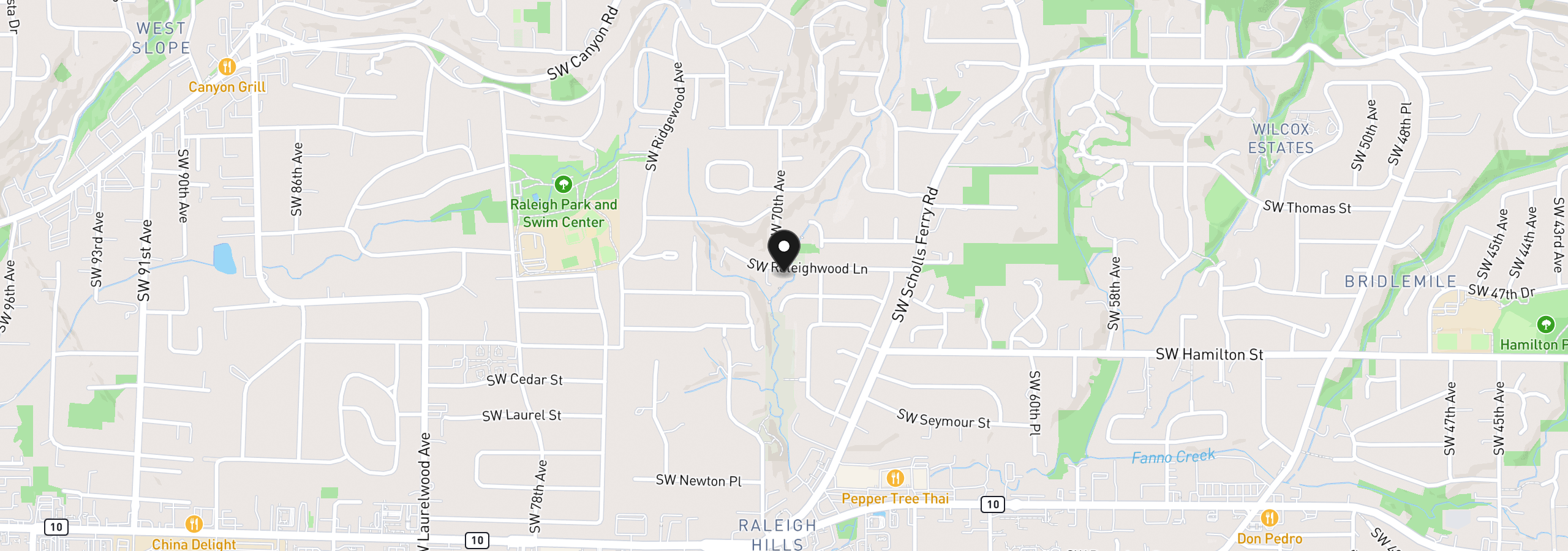 Map showing the location of 6960 SW Raleighwood Ln, Portland, OR 97225