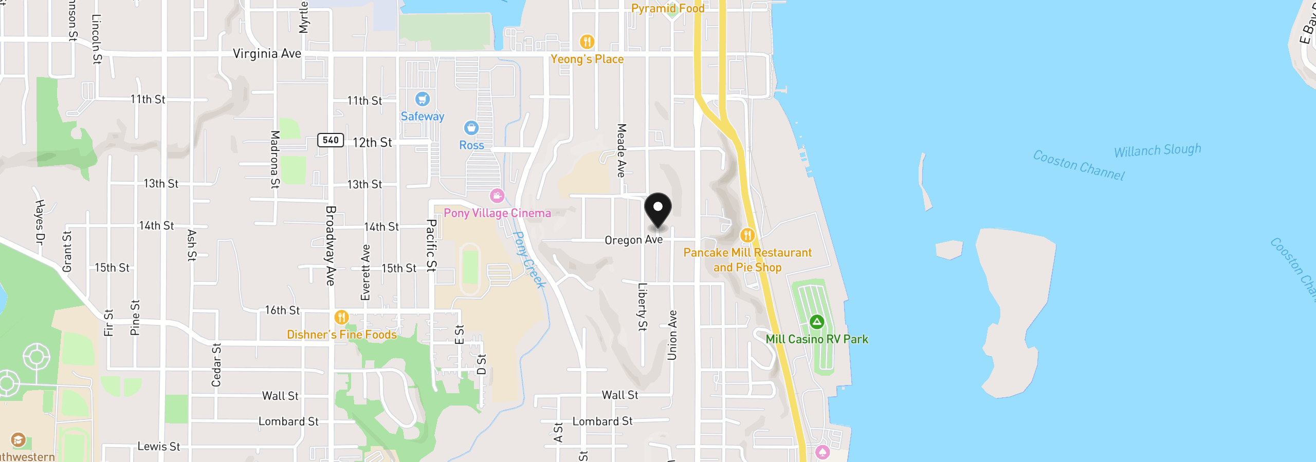 Map showing the location of 842 Oregon Ave, North Bend, OR 97459