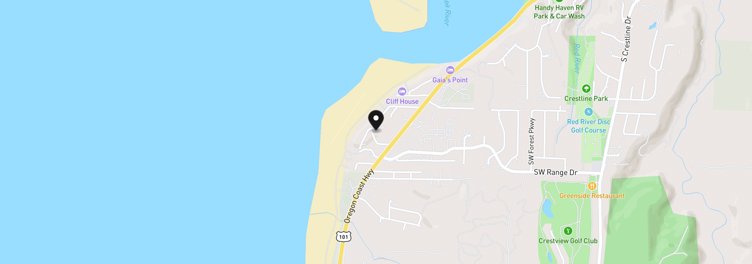 Map showing the location of SW La Barre Dr., Waldport, OR 97394