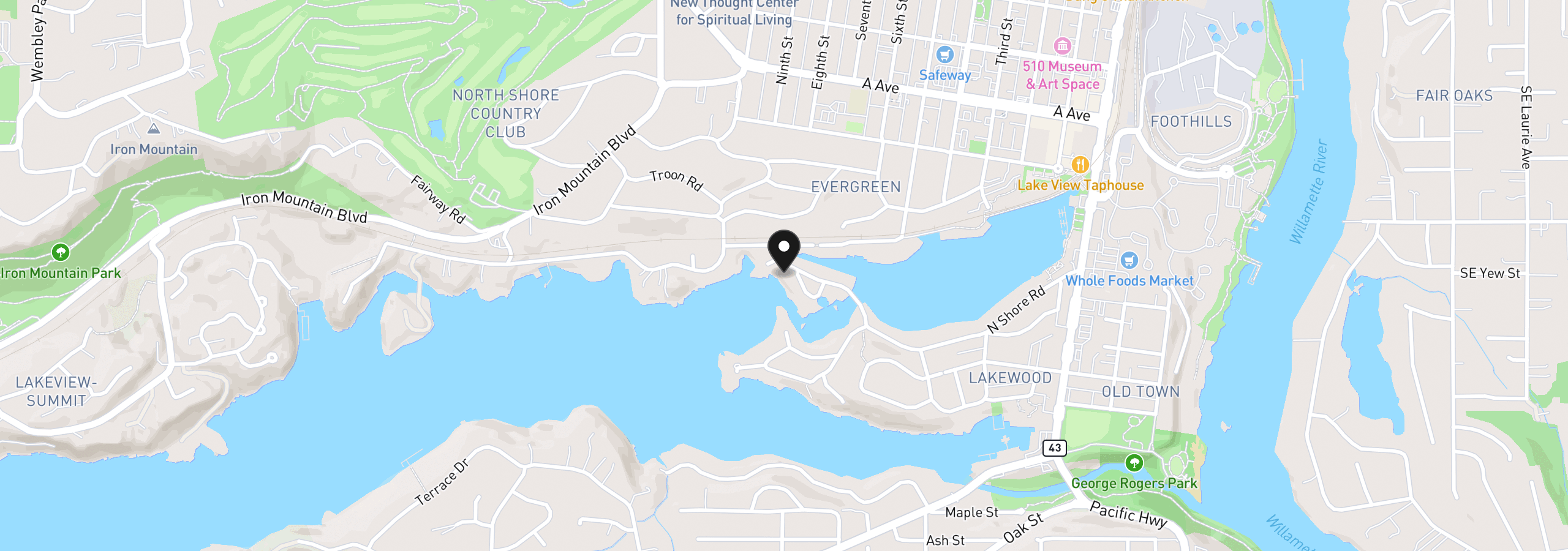 Map showing the location of 852 Northshore Rd, Lake Oswego, OR 97034