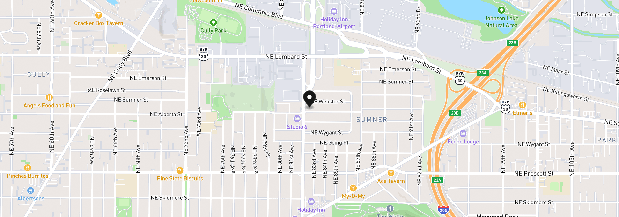 Map showing the location of 8221 NE Alberta St, Portland, OR 97220