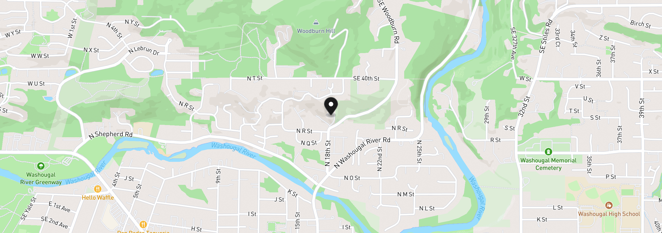 Map showing the location of 1803 N Woodburn Rd, Washougal, Wa 98671