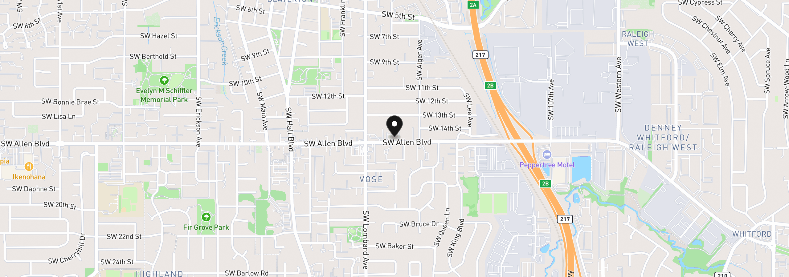 Map showing the location of 11775 SW Allen Blvd, Beaverton, OR 97005