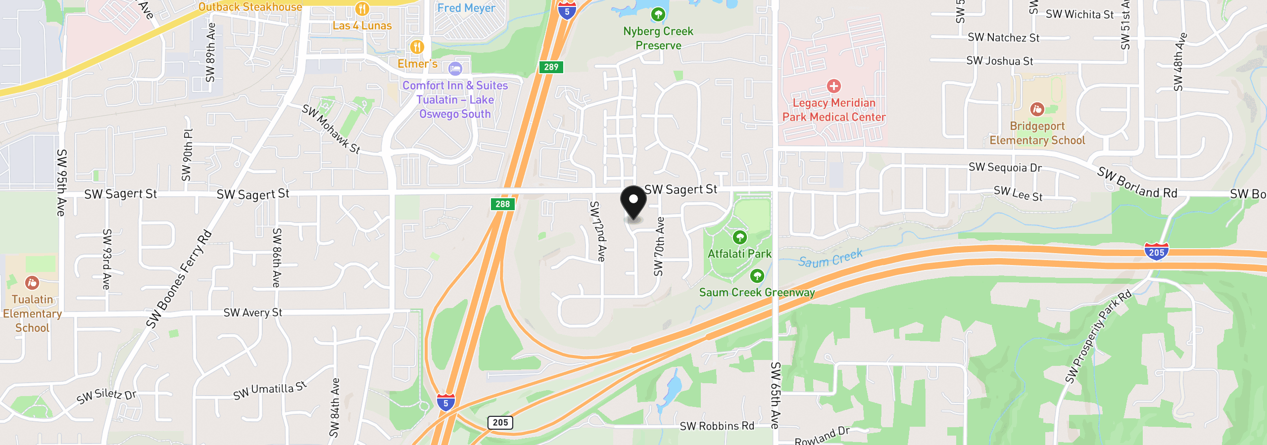 Map showing the location of 20130 SW 71st Ave, Tualatin, OR 97062