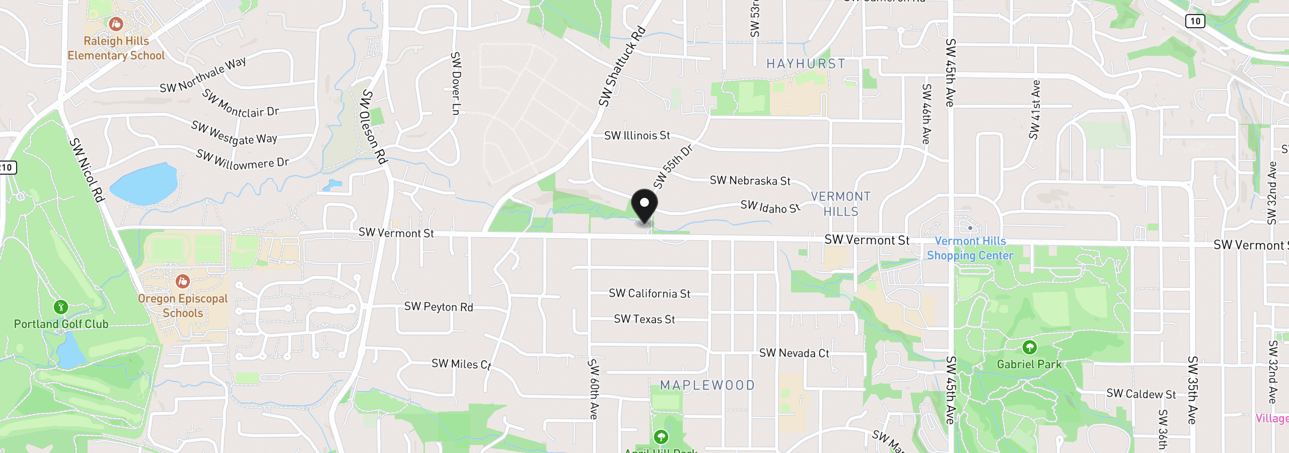 Map showing the location of 5753 SW Vermont St, Portland, OR 97219