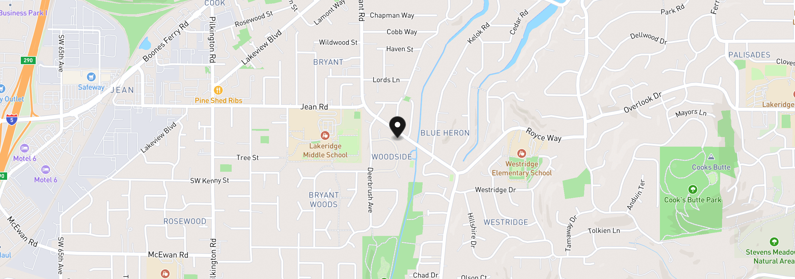 Map showing the location of 4238 Woodside Cir, Lake Oswego, OR 97035