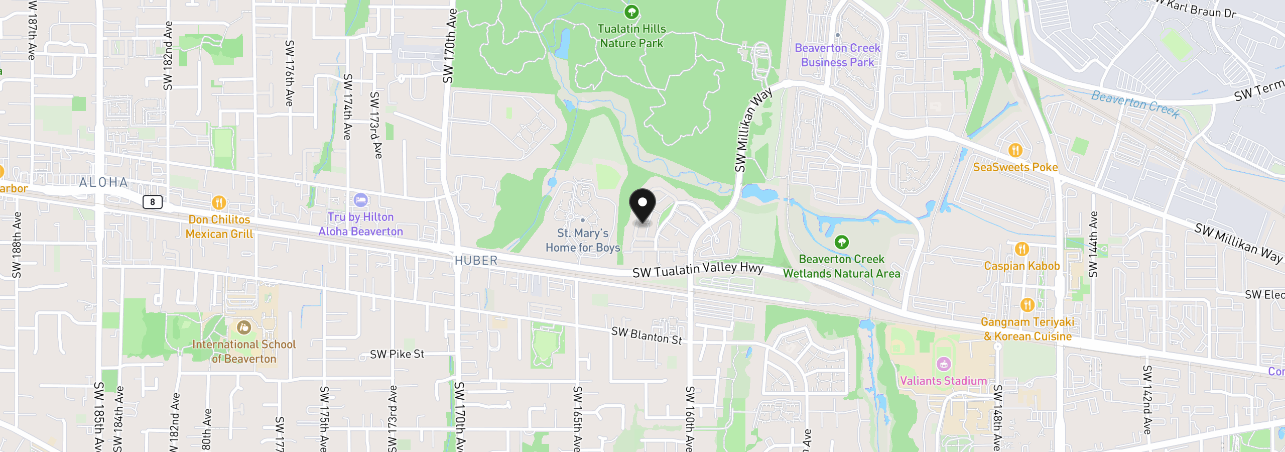 Map showing the location of 16199 SW Audubon St 101, Beaverton, OR 97003