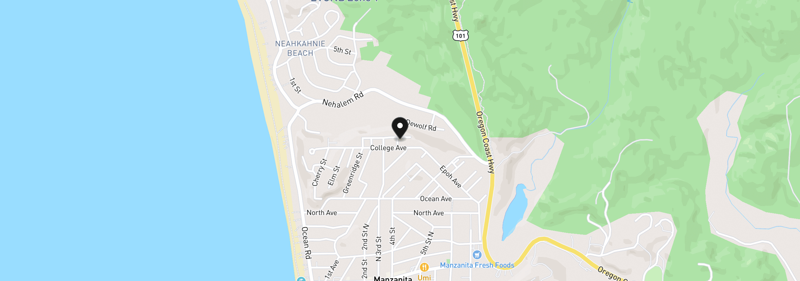 Map showing the location of 412 University Ave, Manzanita, OR 97130
