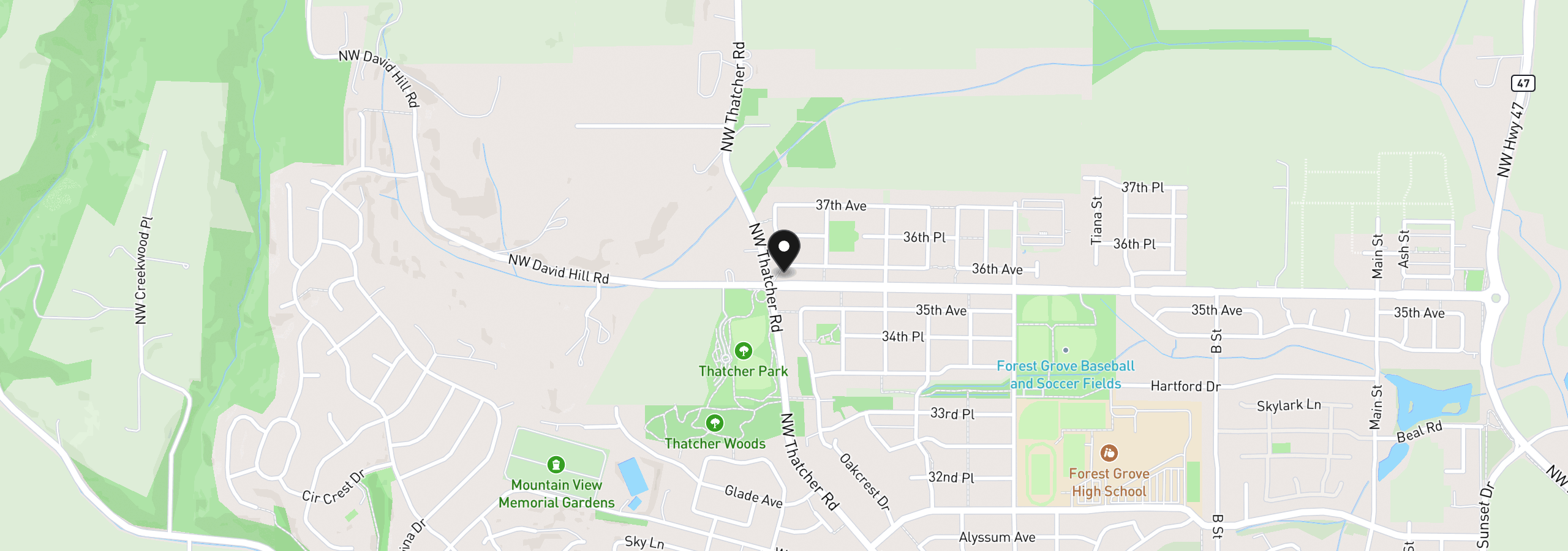 Map showing the location of 842 36th Ave, Forest Grove, OR 97116