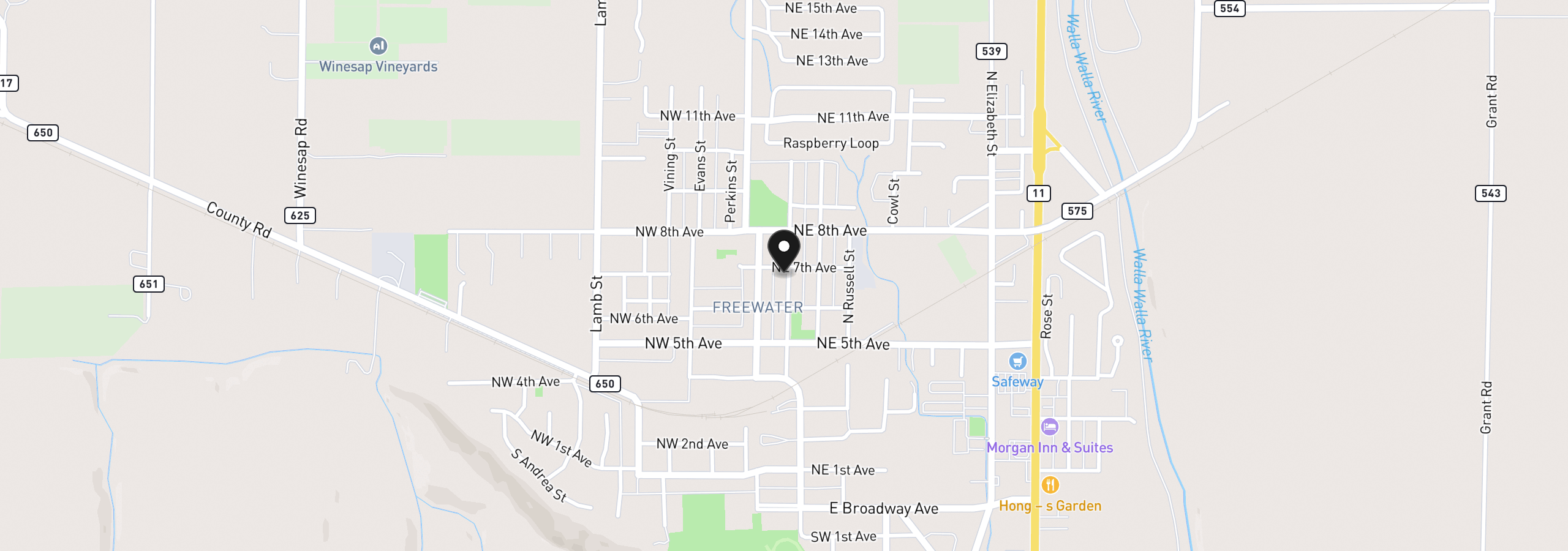 Map showing the location of 619 Robbins St, Milton-Freewater, OR 97862