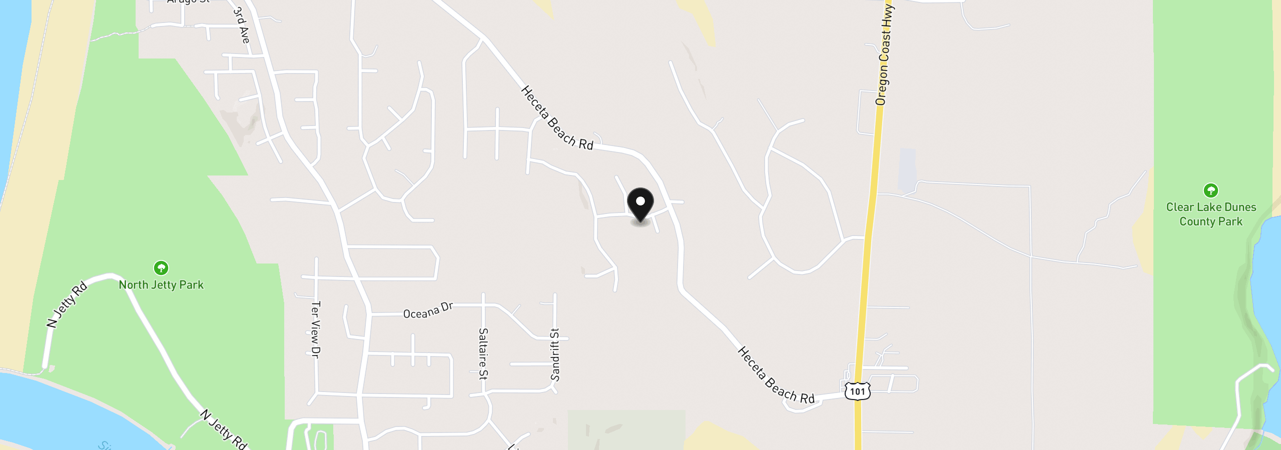 Map showing the location of Wood Lake Way, Florence, OR 97439