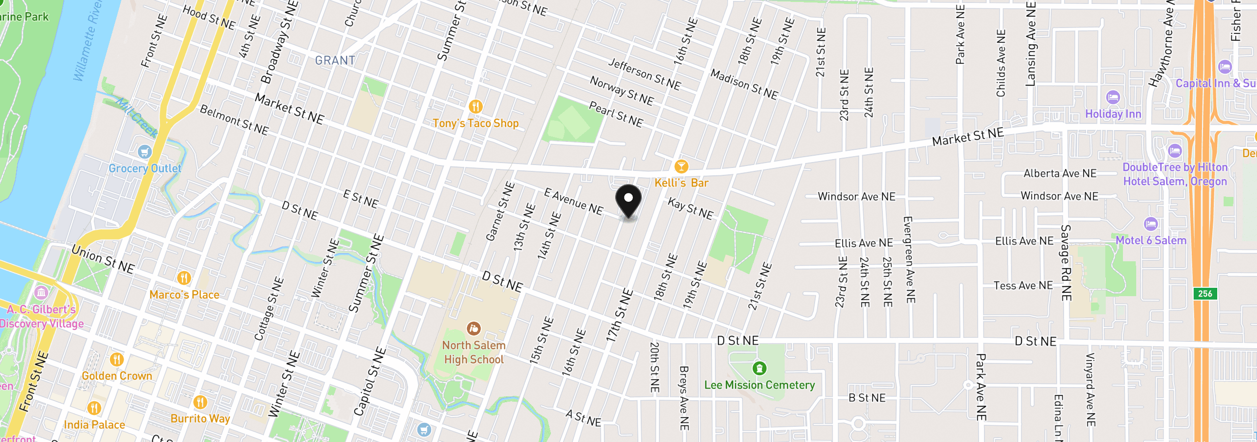 Map showing the location of 1190 16th St, Salem, OR 97301