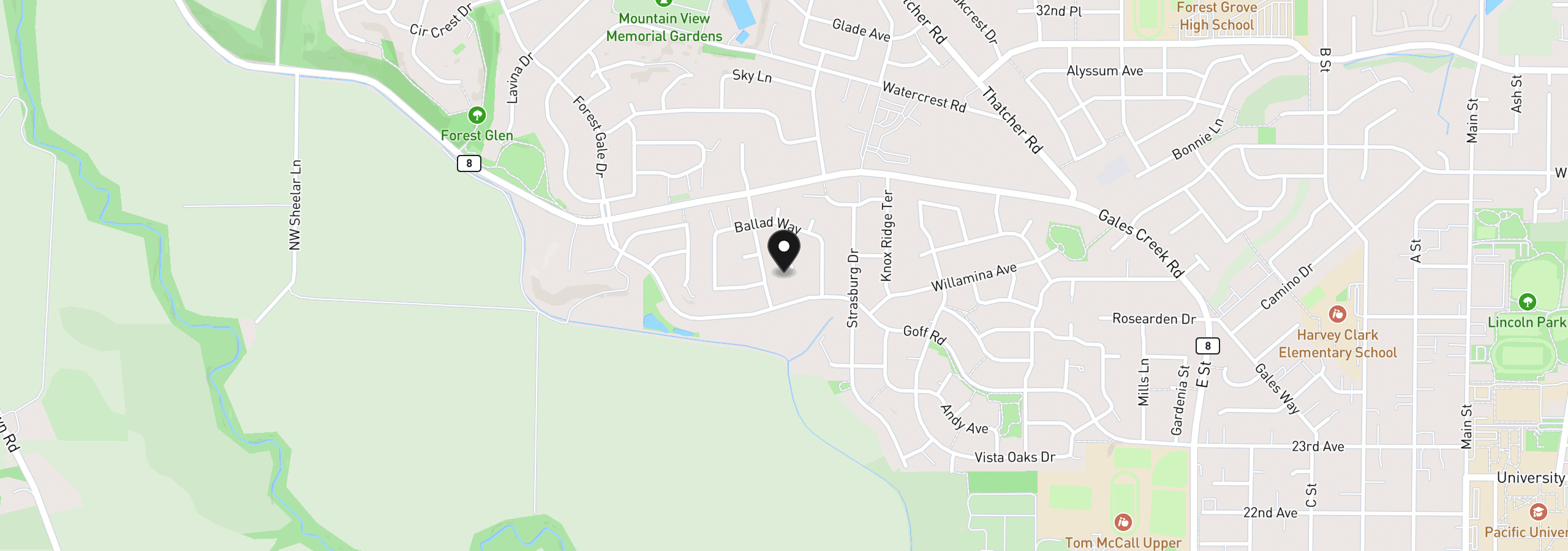Map showing the location of 2722 Ballad Pl, Forest Grove, OR 97116