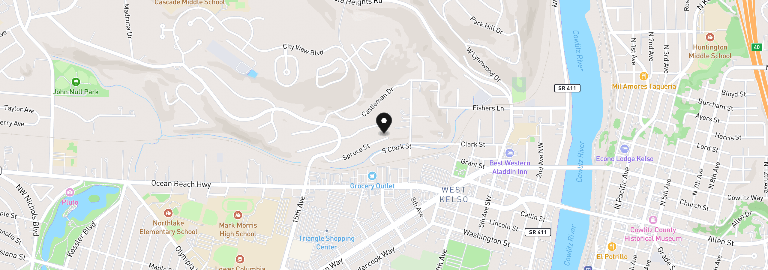 Map showing the location of 1207 Spruce St, Longview, Wa 98632