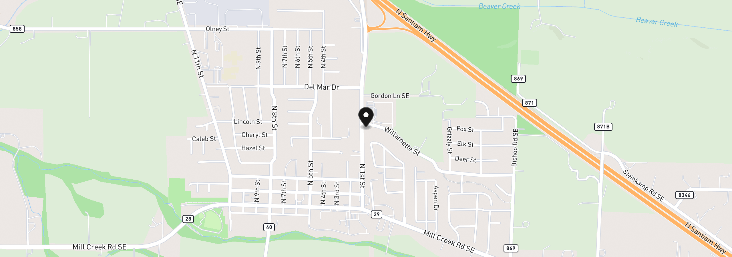Map showing the location of 9600 Willamette St, Aumsville, OR 97325