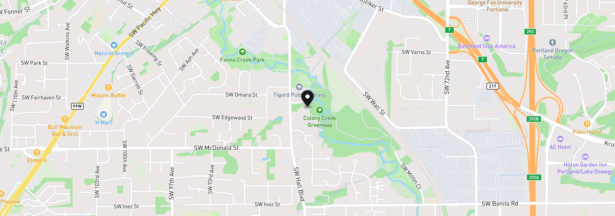Map showing the location of 13682 SW Hall Blvd 3, Tigard, OR 97223