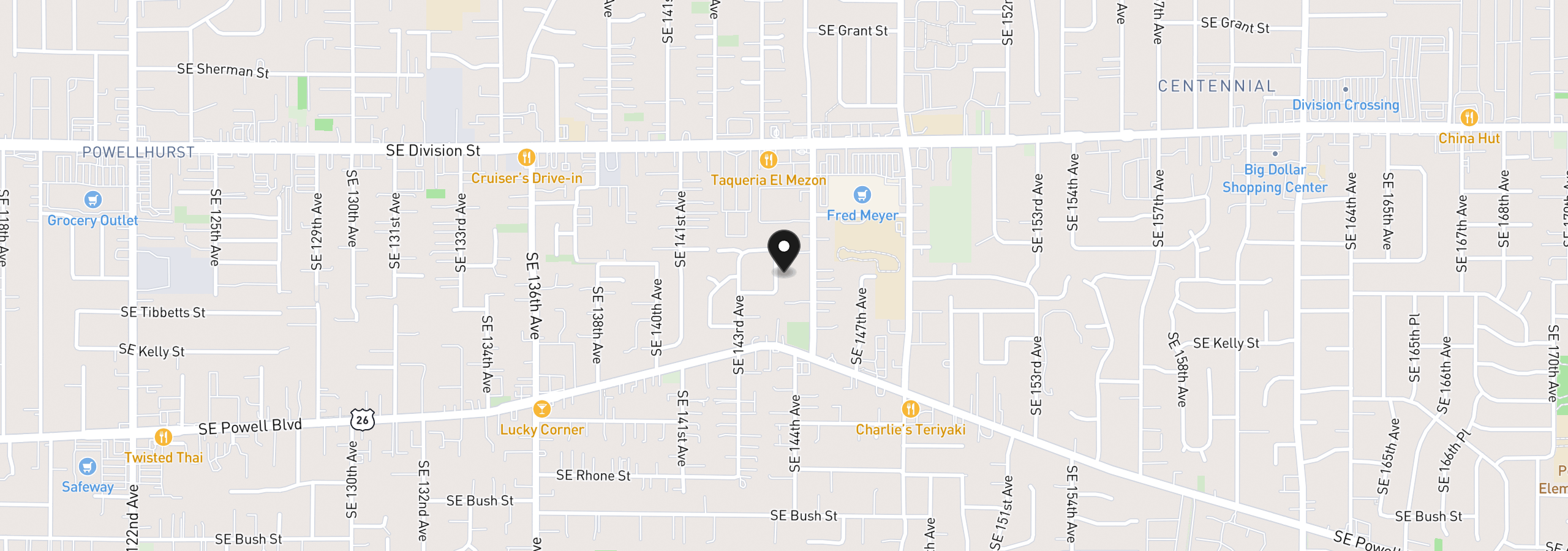 Map showing the location of 2926 SE 144th Ave, Portland, OR 97236