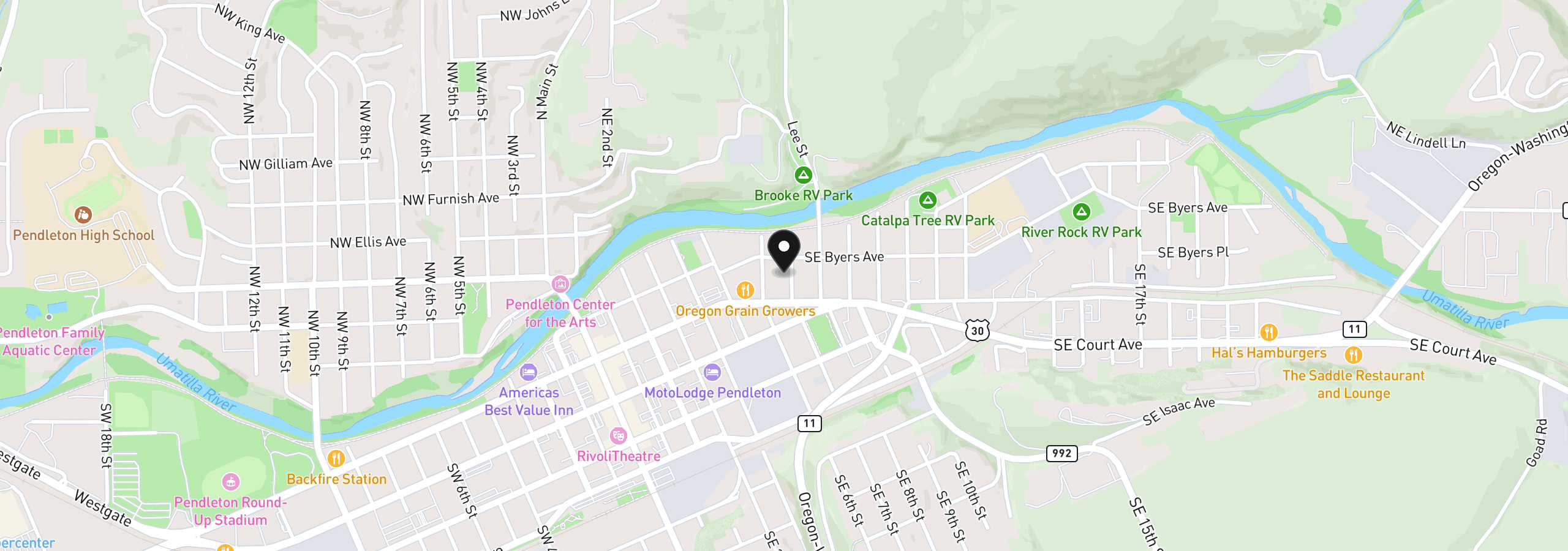 Map showing the location of 113 SE 7th St, Pendleton, OR 97801