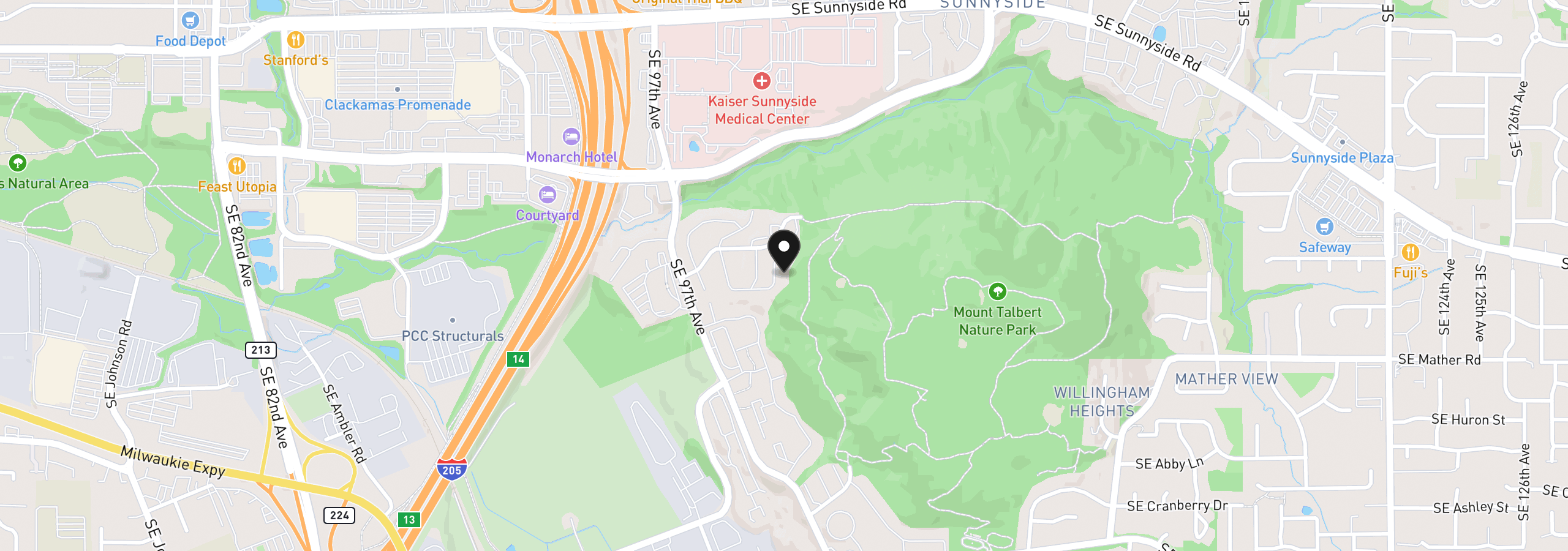Map showing the location of 10222 SE Talbert St, Clackamas, OR 97015