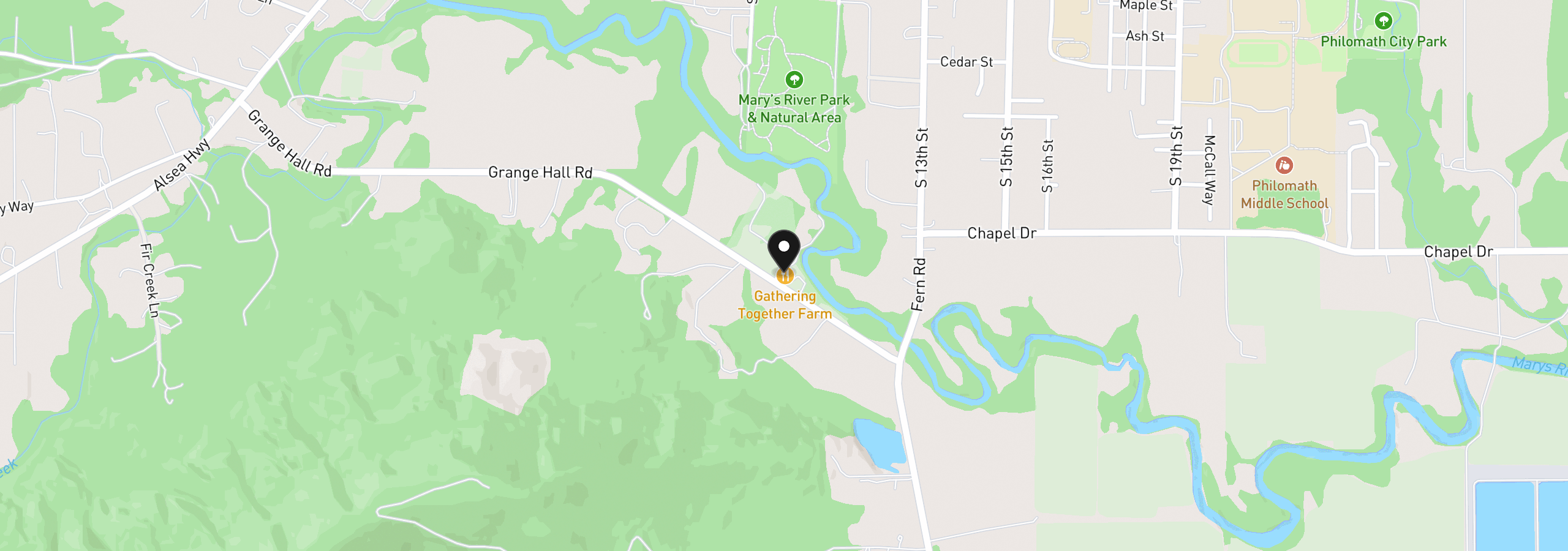 Map showing the location of 25159 Grange Hall Rd, Philomath, OR 97370