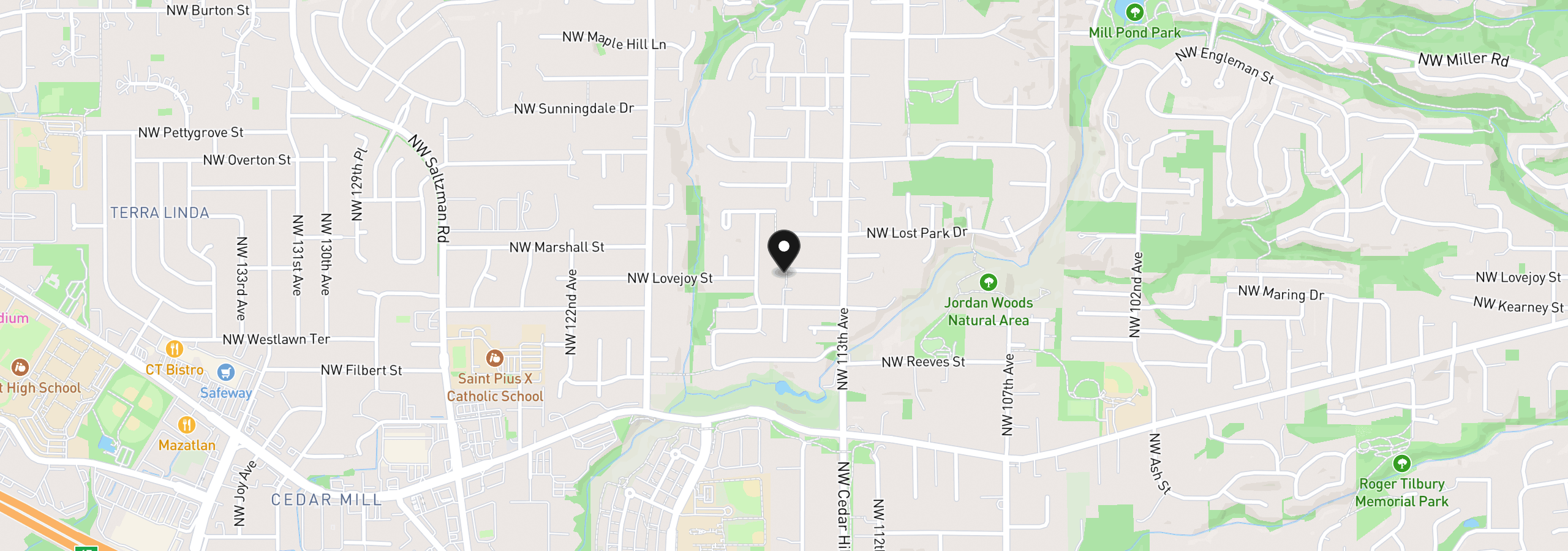 Map showing the location of 11476 NW Kenzie Ln, Portland, OR 97229
