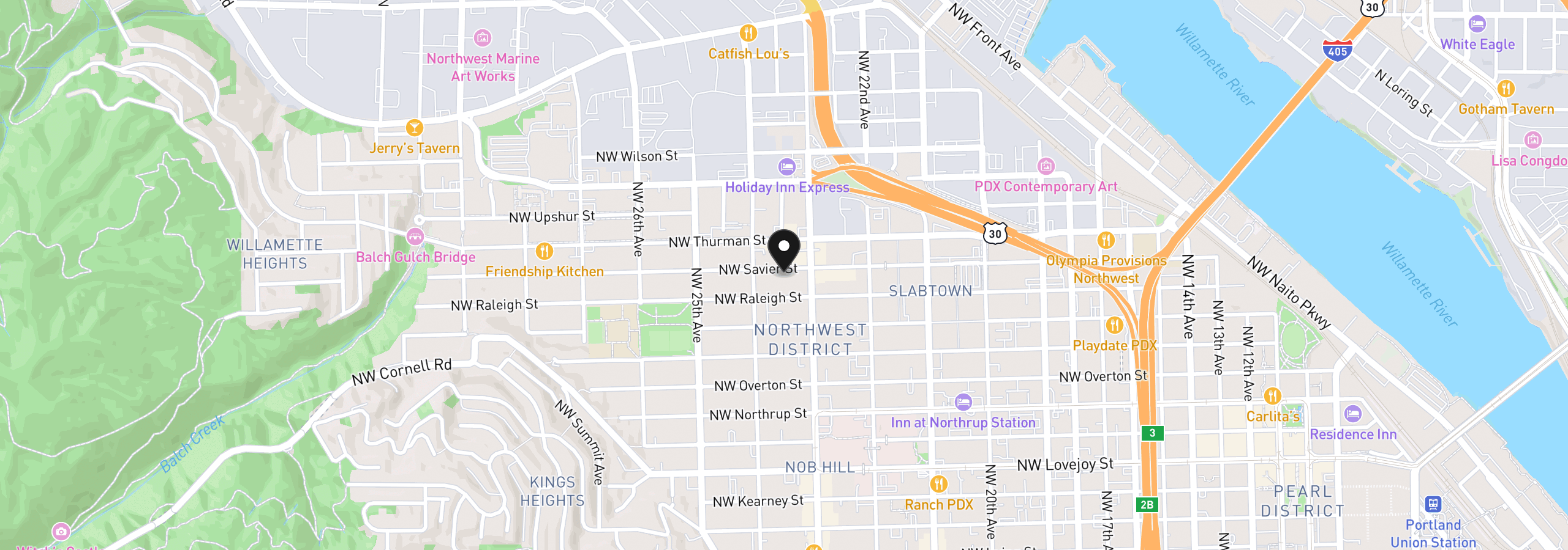 Map showing the location of 2335 NW Raleigh St 129, Portland, OR 97210