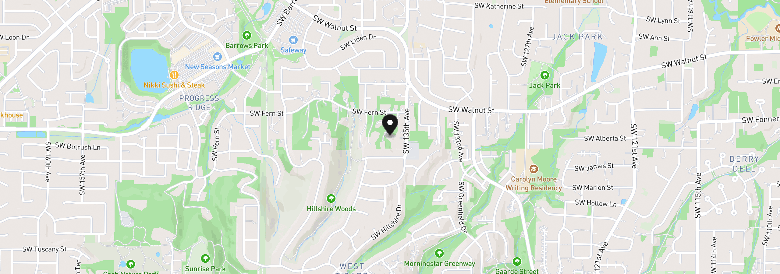 Map showing the location of 13620 SW Fern St, Portland, OR 97223
