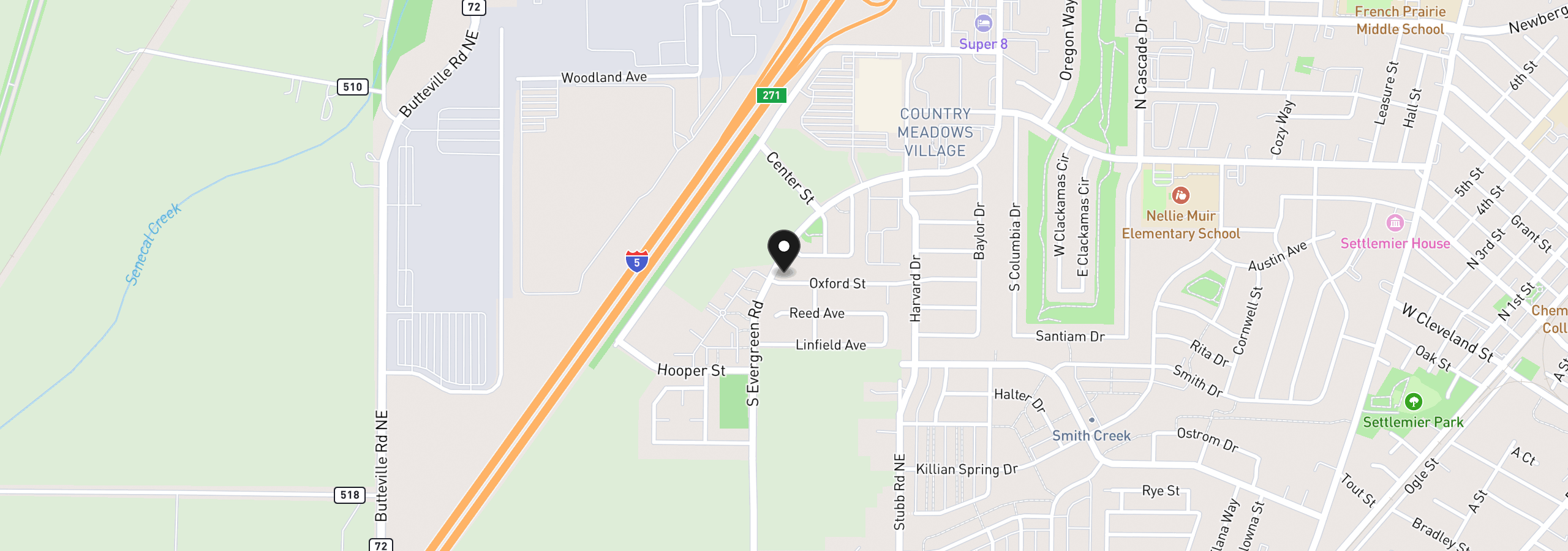 Map showing the location of 3273 Oxford St, Woodburn, OR 97071