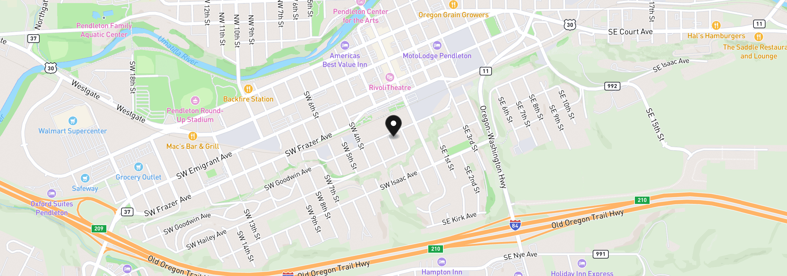 Map showing the location of 606 SW 2nd St, Pendleton, OR 97801