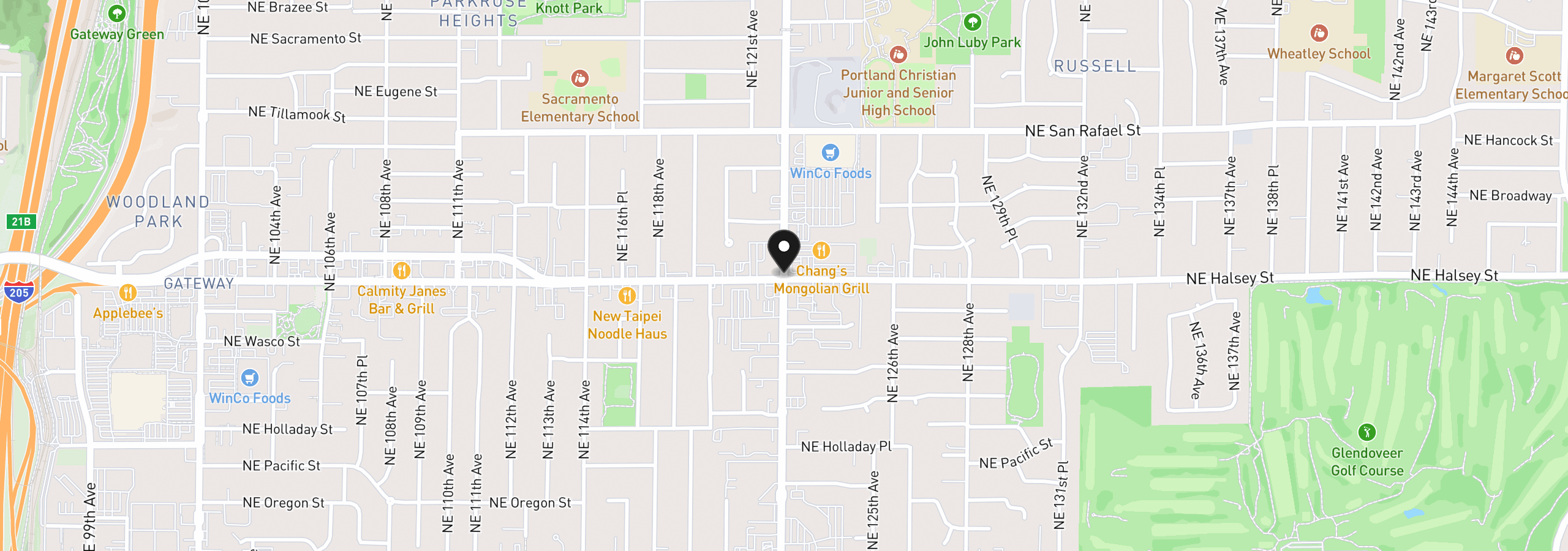 Map showing the location of NE 122nd, Portland, OR 97203